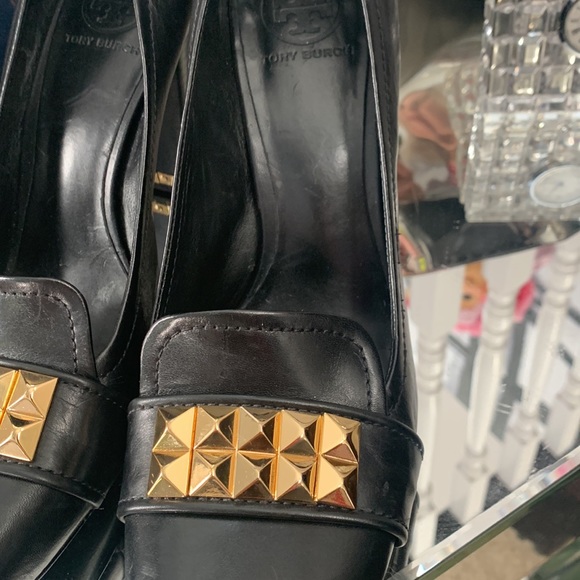 TORY BURCH STUDDED CHUNKY HOLIDAY HEELS - Picture 2 of 5